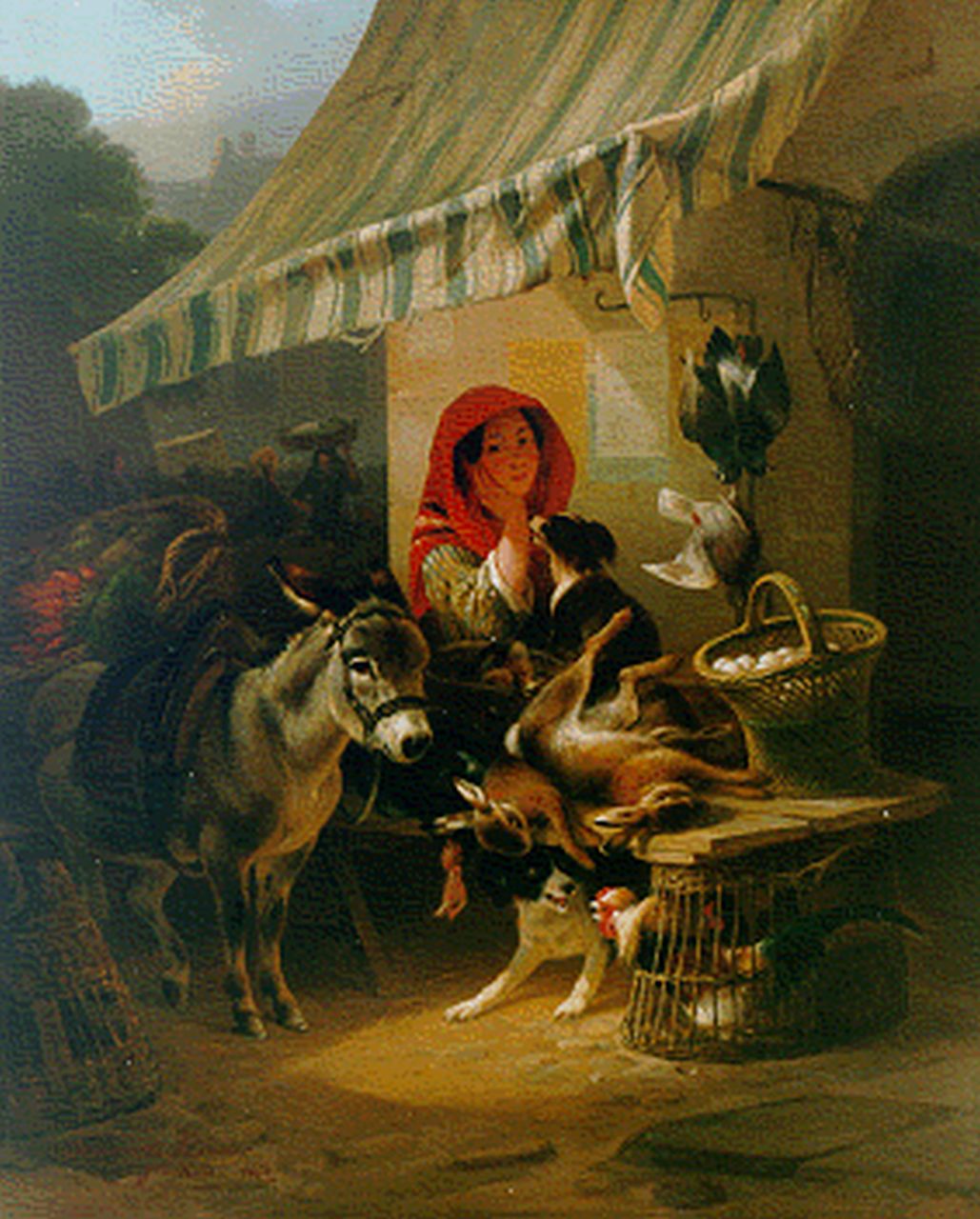 Ronner-Knip H.  | Henriette Ronner-Knip, At the market, Öl auf Holz 52,2 x 42,9 cm, signed l.l. und dated 1850