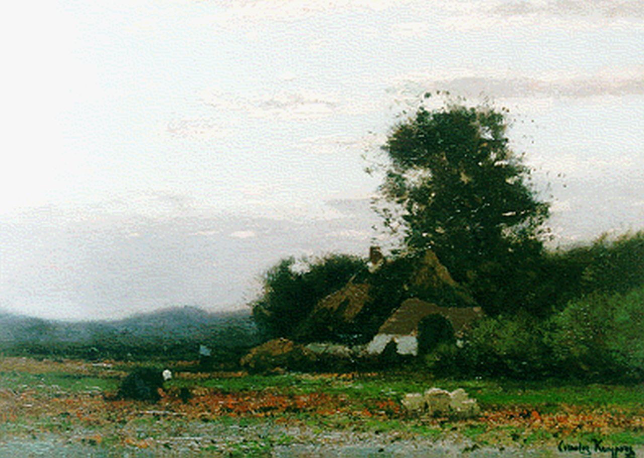 Kuijpers C.  | Cornelis Kuijpers, A farmer's wife working on the fields, Öl auf Leinwand 30,0 x 39,2 cm, signed l.r.