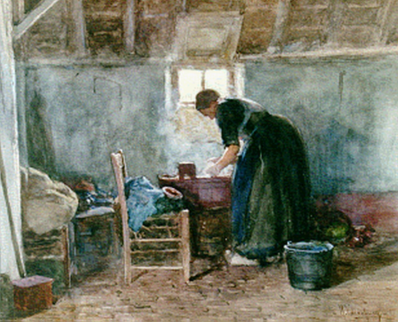 Valkenburg H.  | Hendrik Valkenburg, Washing-day, Aquarell auf Papier 44,0 x 55,0 cm, signed l.r.