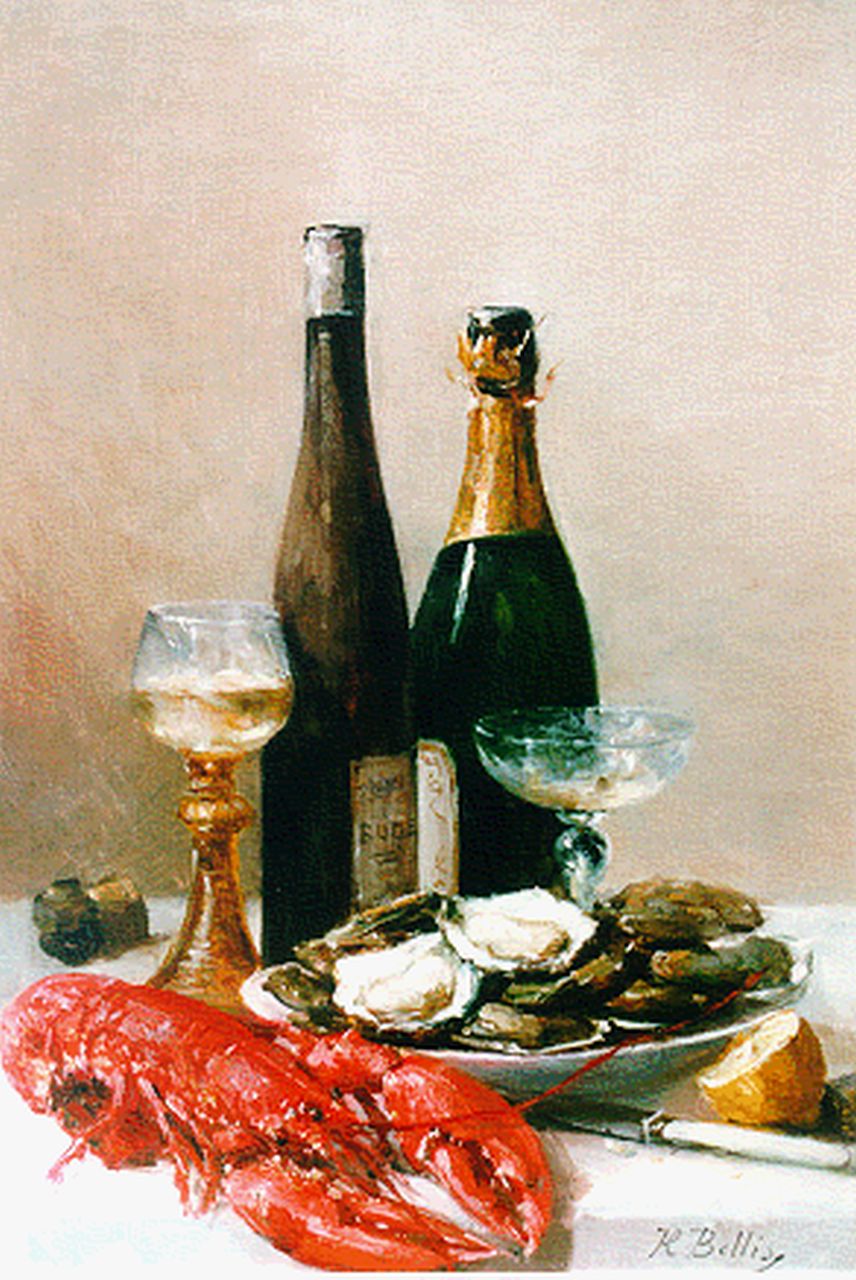 Bellis J.L.  | Josse-Lambert 'Hubert' Bellis, A still life with oysters and champagne, Öl auf Leinwand 57,2 x 40,4 cm, signed l.r.