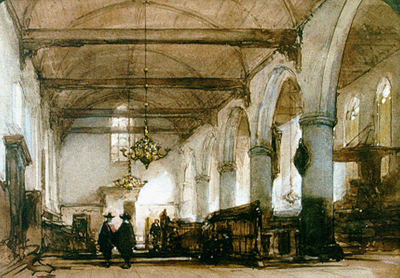 Bosboom J.  | Johannes Bosboom, Interior of the 'Bakenesserkerk', Haarlem, Aquarell auf Papier 20,0 x 27,8 cm, signed l.l.
