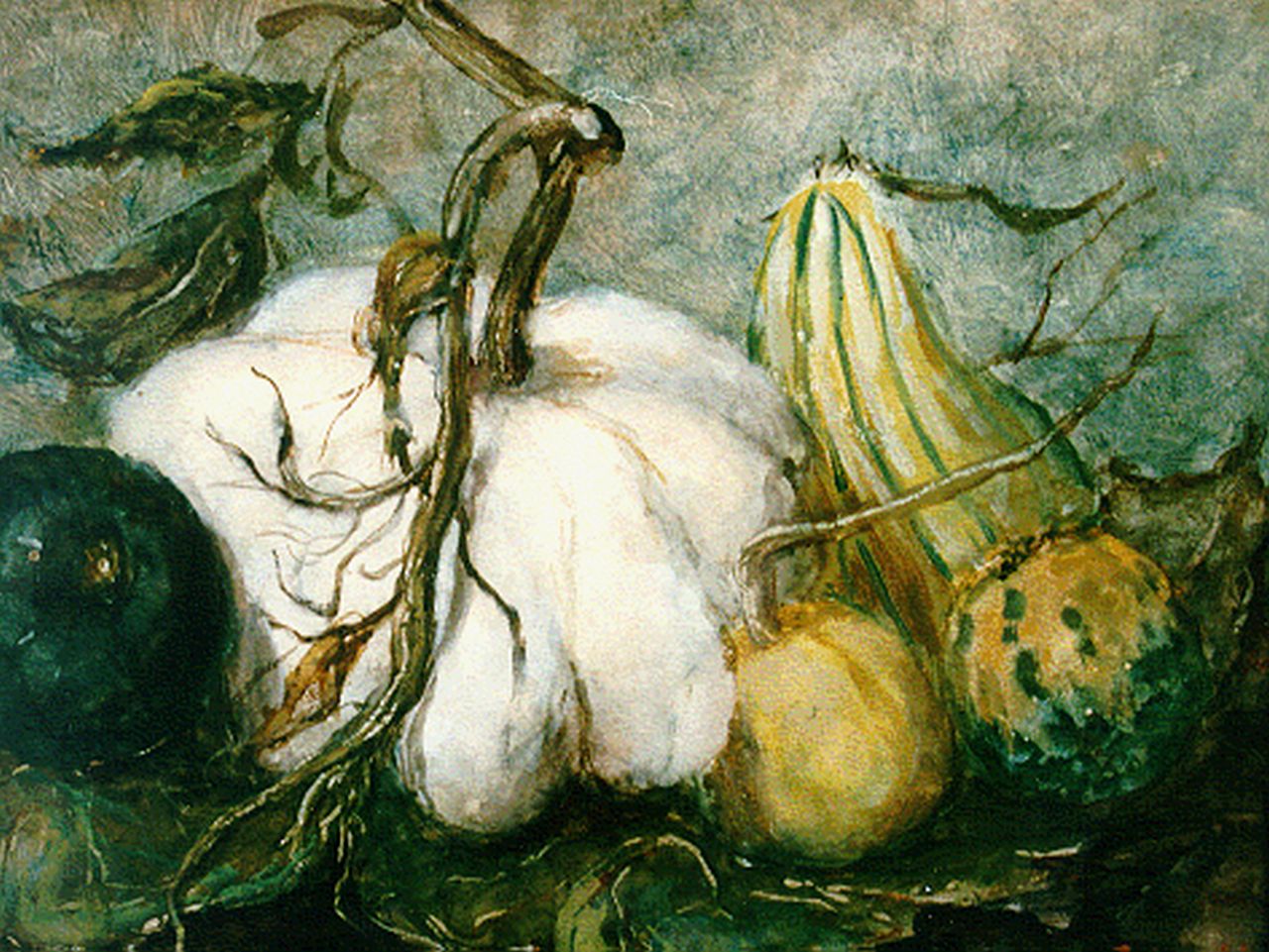 Mesdag-van Houten S.  | Sina 'Sientje' Mesdag-van Houten, Still life with pumpkins, Aquarell auf Papier 27,3 x 37,8 cm, signed l.r. with initials