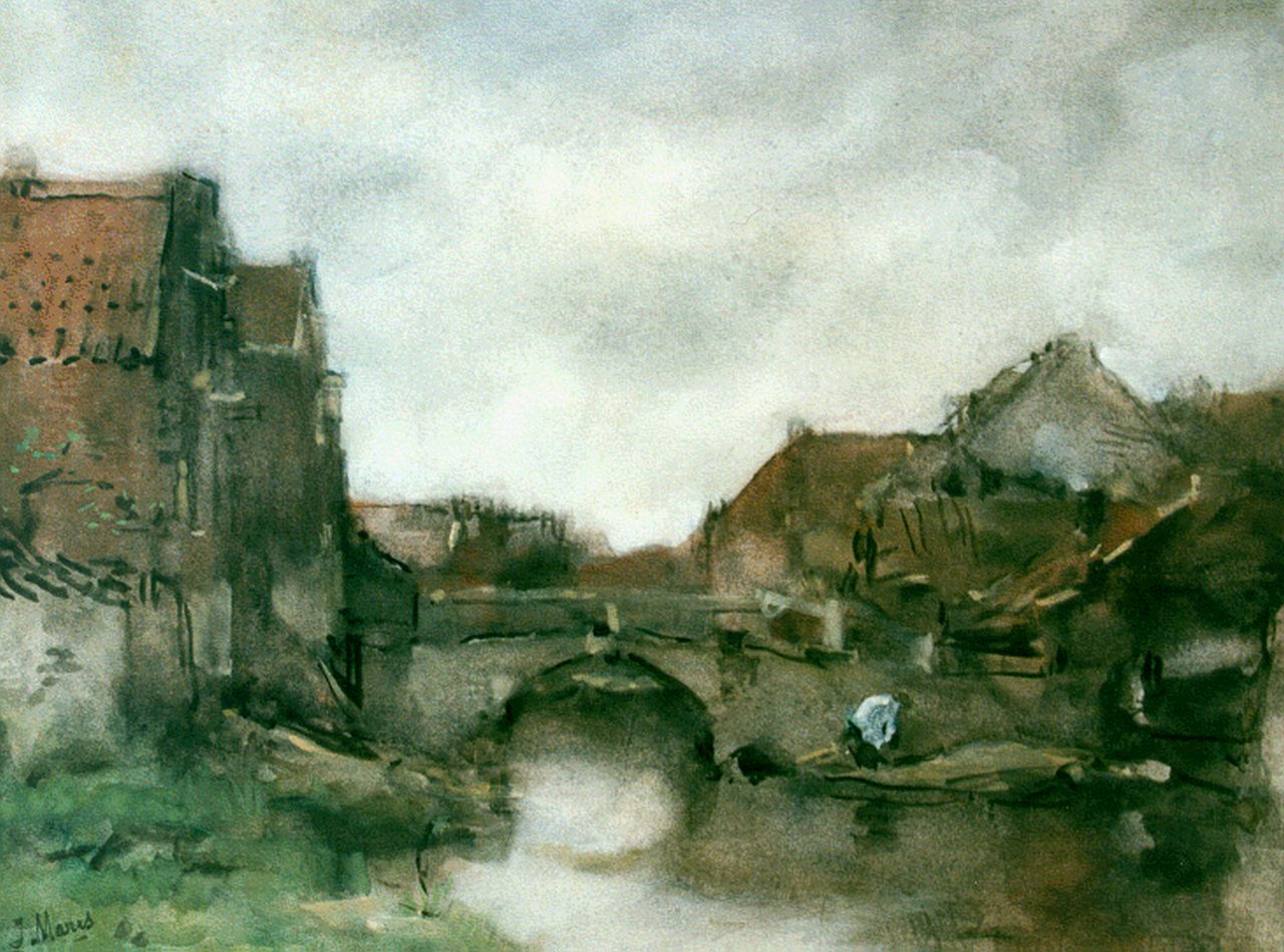 Maris J.H.  | Jacobus Hendricus 'Jacob' Maris, A view of a canal, Aquarell auf Papier 29,8 x 38,6 cm, signed l.l.