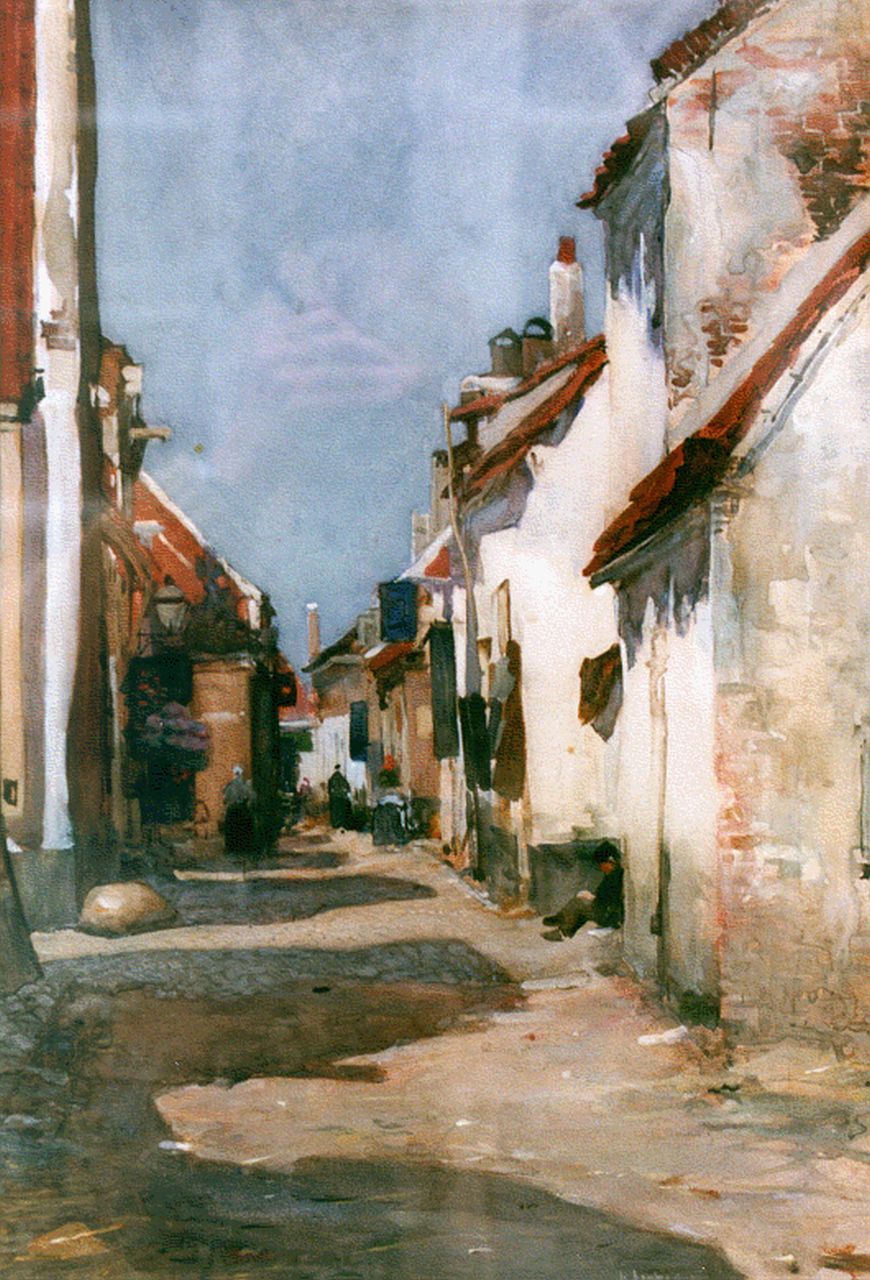 Arntzenius P.F.N.J.  | Pieter Florentius Nicolaas Jacobus 'Floris' Arntzenius, A sunlit street, Elburg, Aquarell auf Papier 42,8 x 29,8 cm, signed l.r.