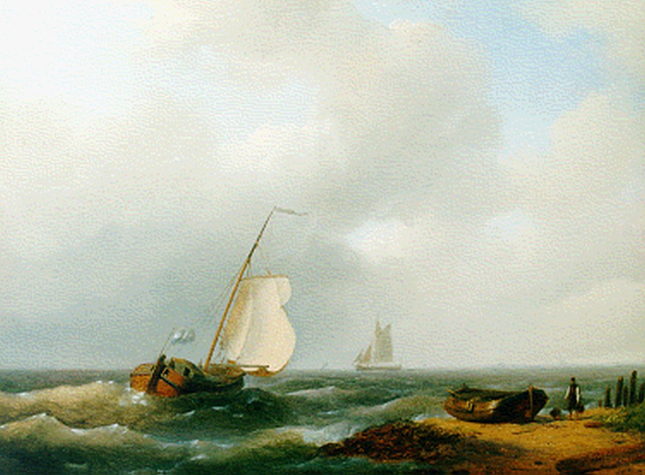 Hulk A.  | Abraham Hulk, Sailing vessels off the coast, Öl auf Holz 24,7 x 32,7 cm, signed l.r. und dated 1848