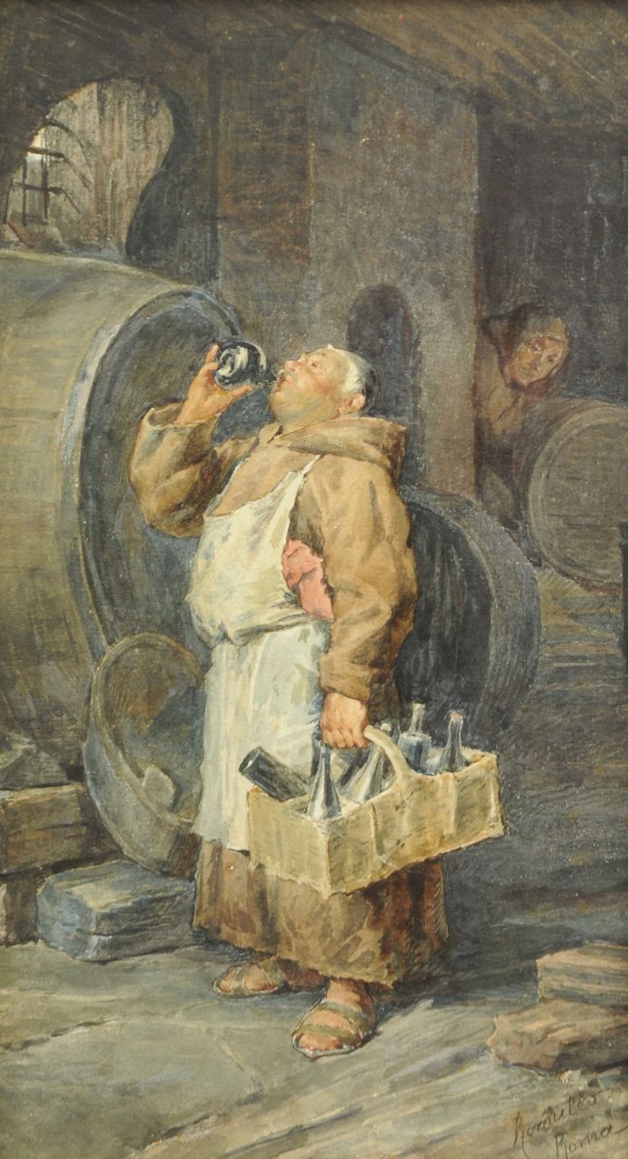 Romuleo | Wine-taster, Aquarell auf Papier, 34,0 x 18,8 cm, signed l.r. und dated 1880