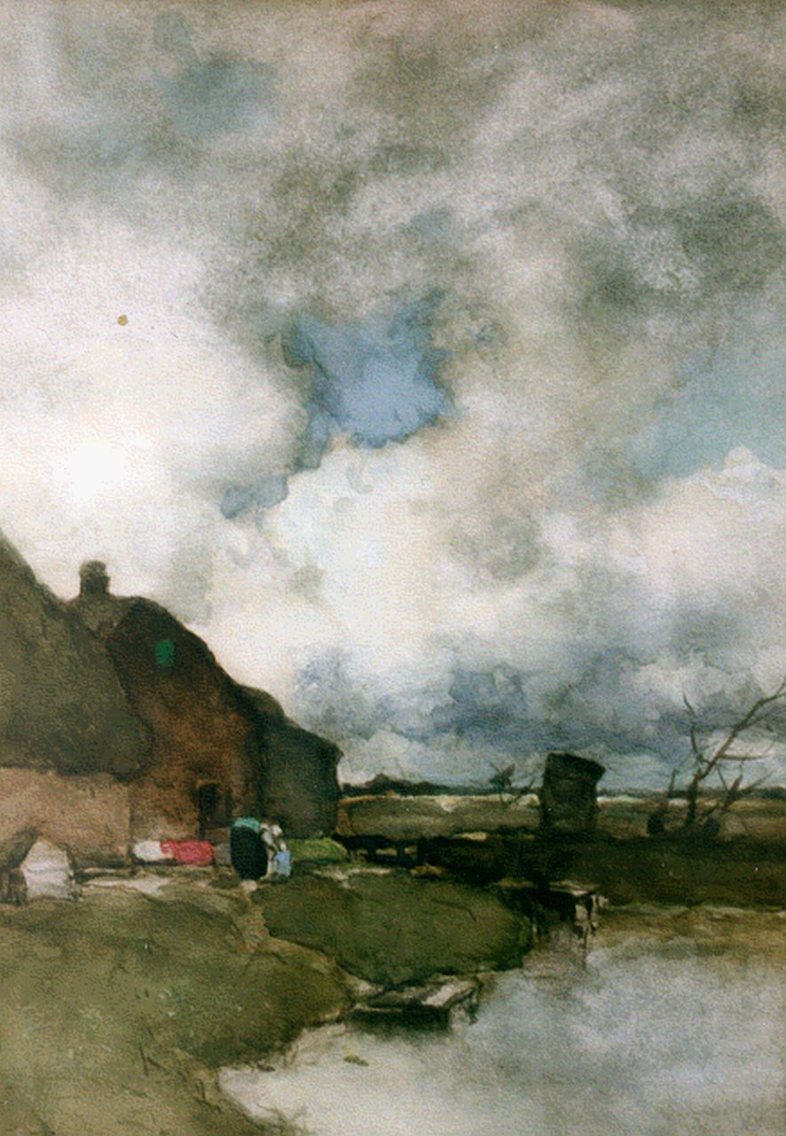 Weissenbruch H.J.  | Hendrik Johannes 'J.H.' Weissenbruch, A farm by Noorden, Aquarell auf Papier 42,5 x 30,0 cm, signed l.l. und painted circa 1895