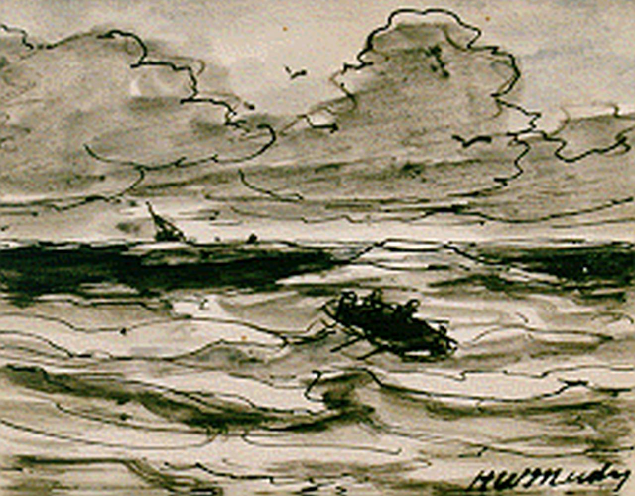 Mesdag H.W.  | Hendrik Willem Mesdag, Rescue operation, Aquarell auf Papier 9,4 x 11,7 cm, signed l.r.