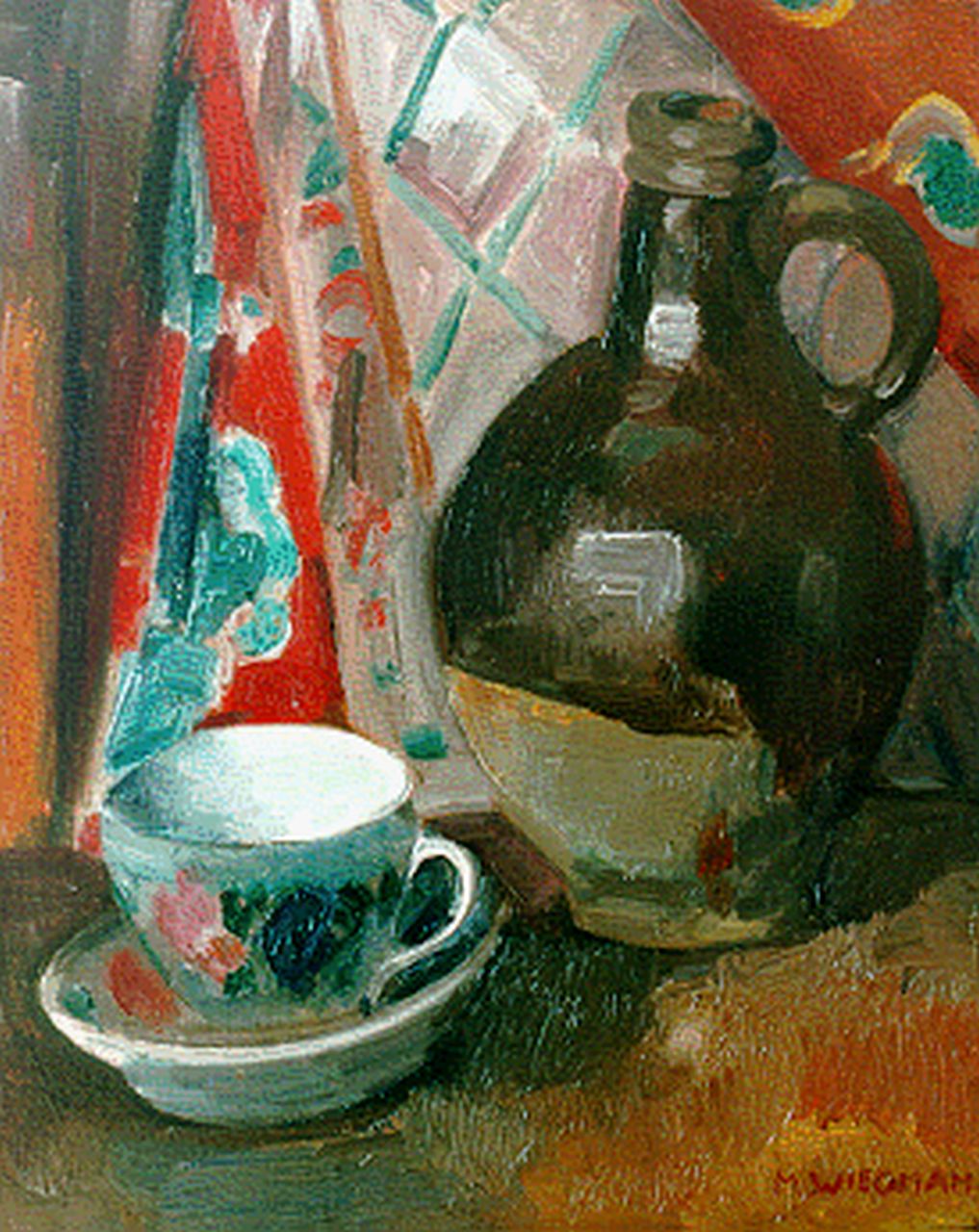 Wiegman M.J.M.  | Mattheus Johannes Marie 'Matthieu' Wiegman, A still life with a jug, Öl auf Leinwand 44,3 x 36,0 cm, signed l.r.