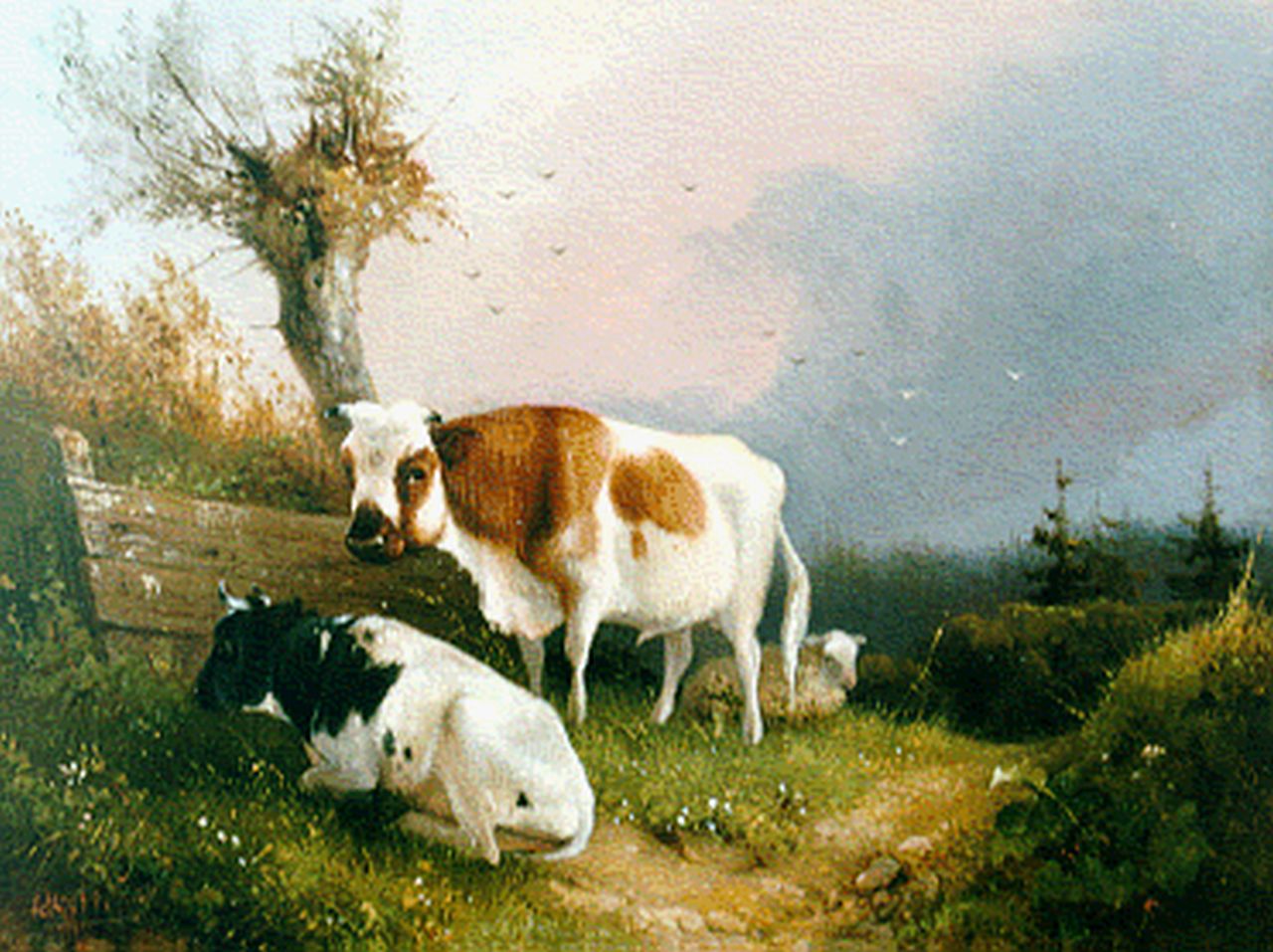Knip A.  | Augustus 'August' Knip, Cattle near a willow, Öl auf Holz 15,0 x 19,8 cm, signed l.l.