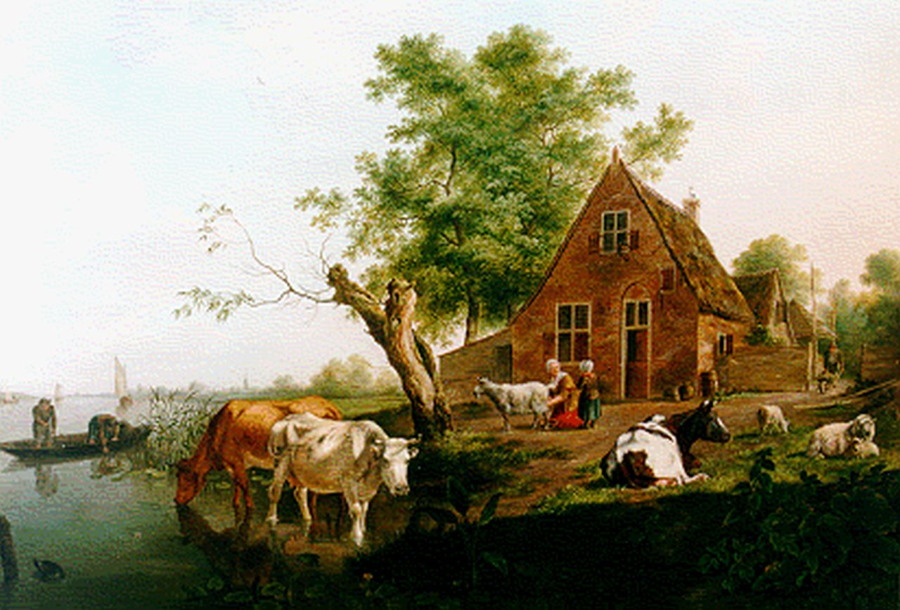 Janson J.  | Johannes Janson, Figures and cattle by a farm, Öl auf Holz 51,0 x 62,4 cm, signed l.l. und dated 1777