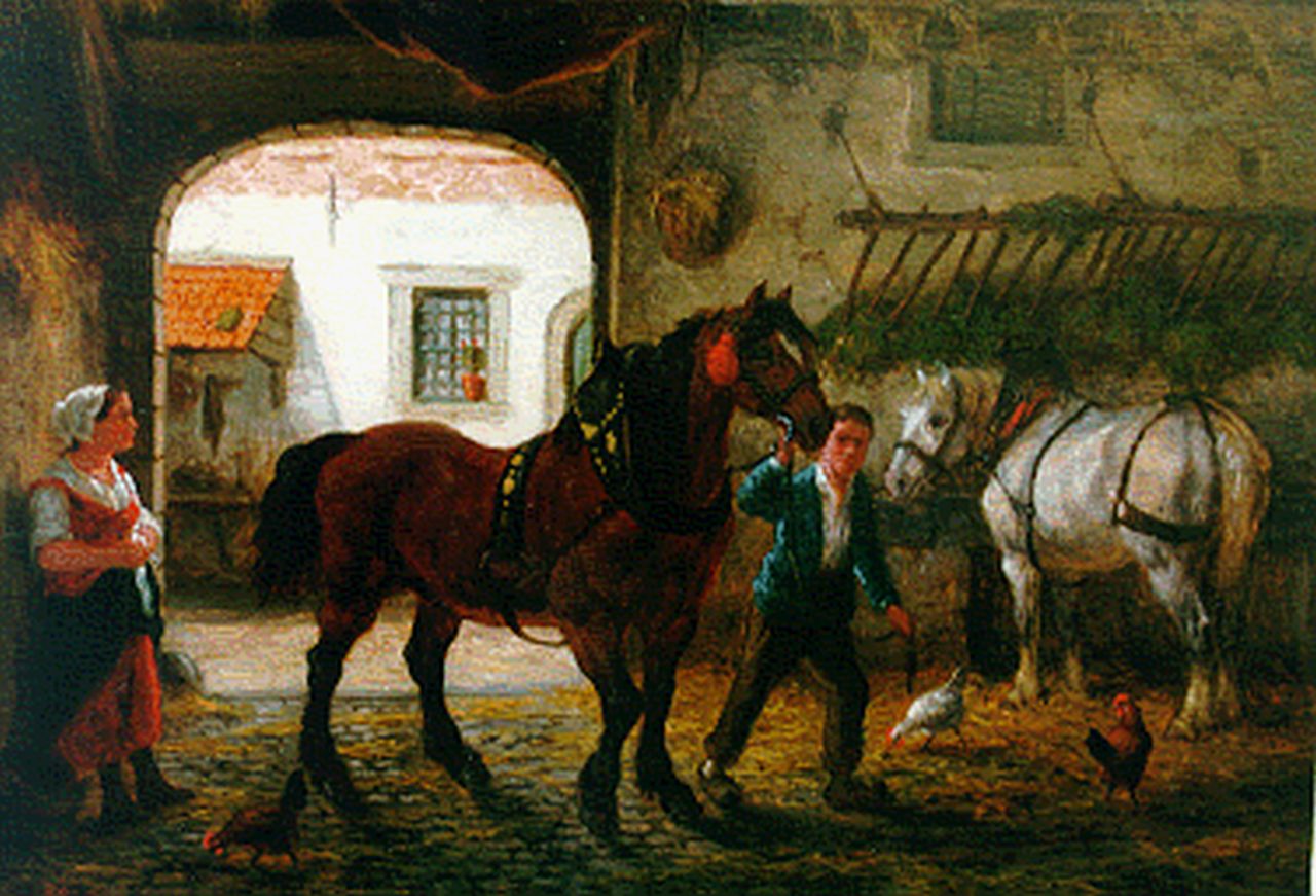 Boogaard W.J.  | Willem Johan Boogaard, A stable interior, Öl auf Holz 19,5 x 27,8 cm, signed l.l. und dated 1875