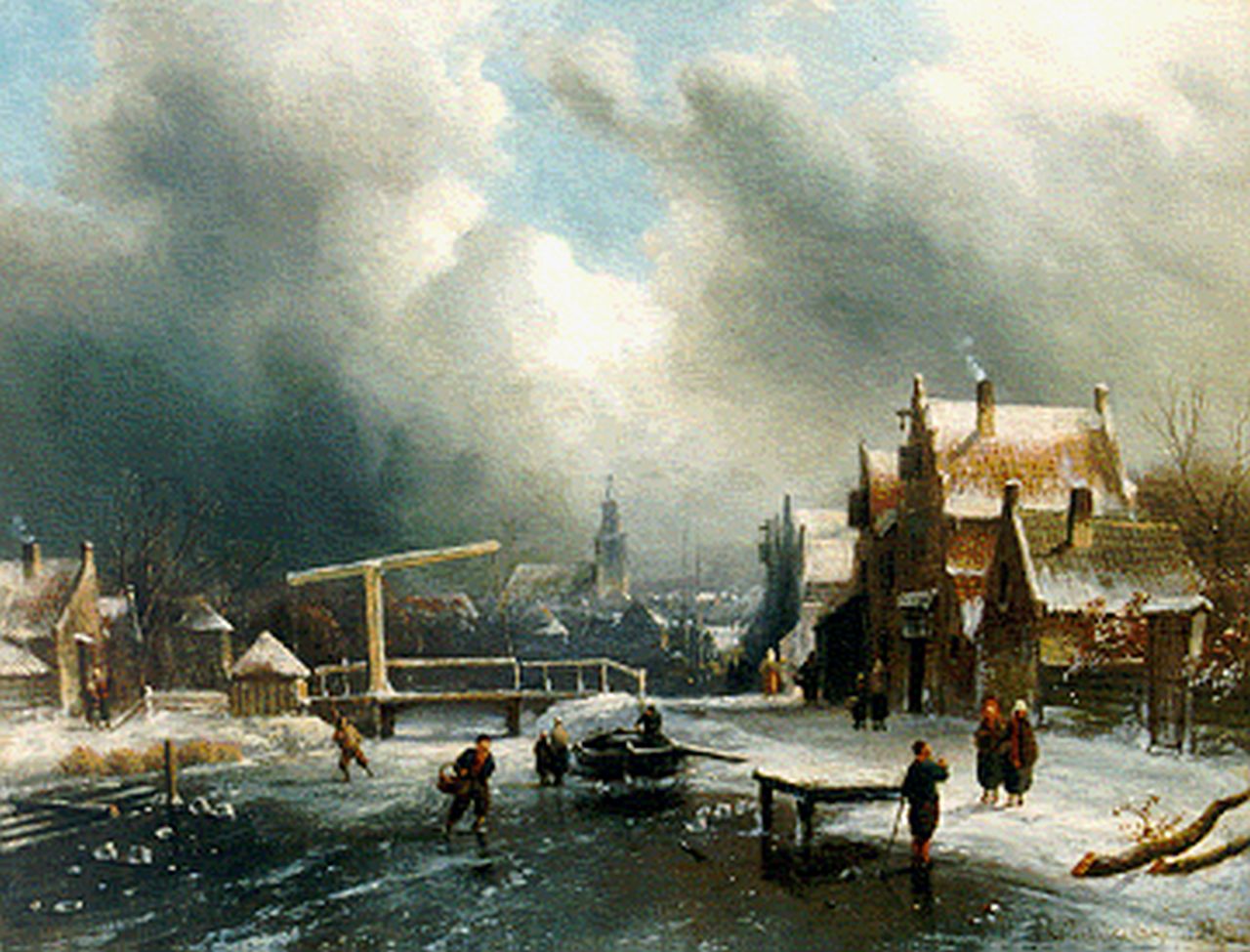 Leickert C.H.J.  | 'Charles' Henri Joseph Leickert, A winter landscape with skaters, Öl auf Holz 26,9 x 35,4 cm, signed l.r.