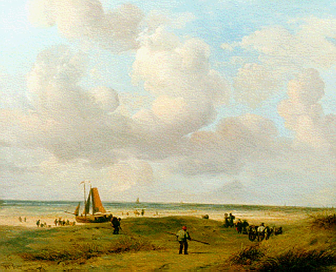 Ravenswaay J. van | Jan van Ravenswaay, Fisher folk on the beach, Öl auf Holz 25,7 x 31,7 cm, signed l.l. und dated 1827