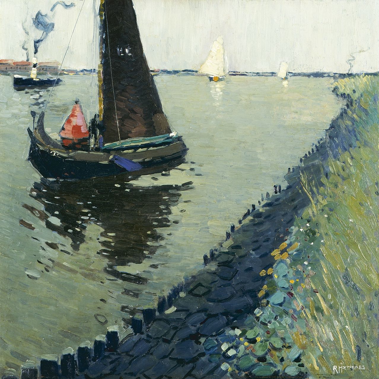 Hynckes R.  | Raoul Hynckes, A fishing boat on the Zuiderzee, 54,8 x 55,0 cm, signed l.r. und painted between 1912-1916