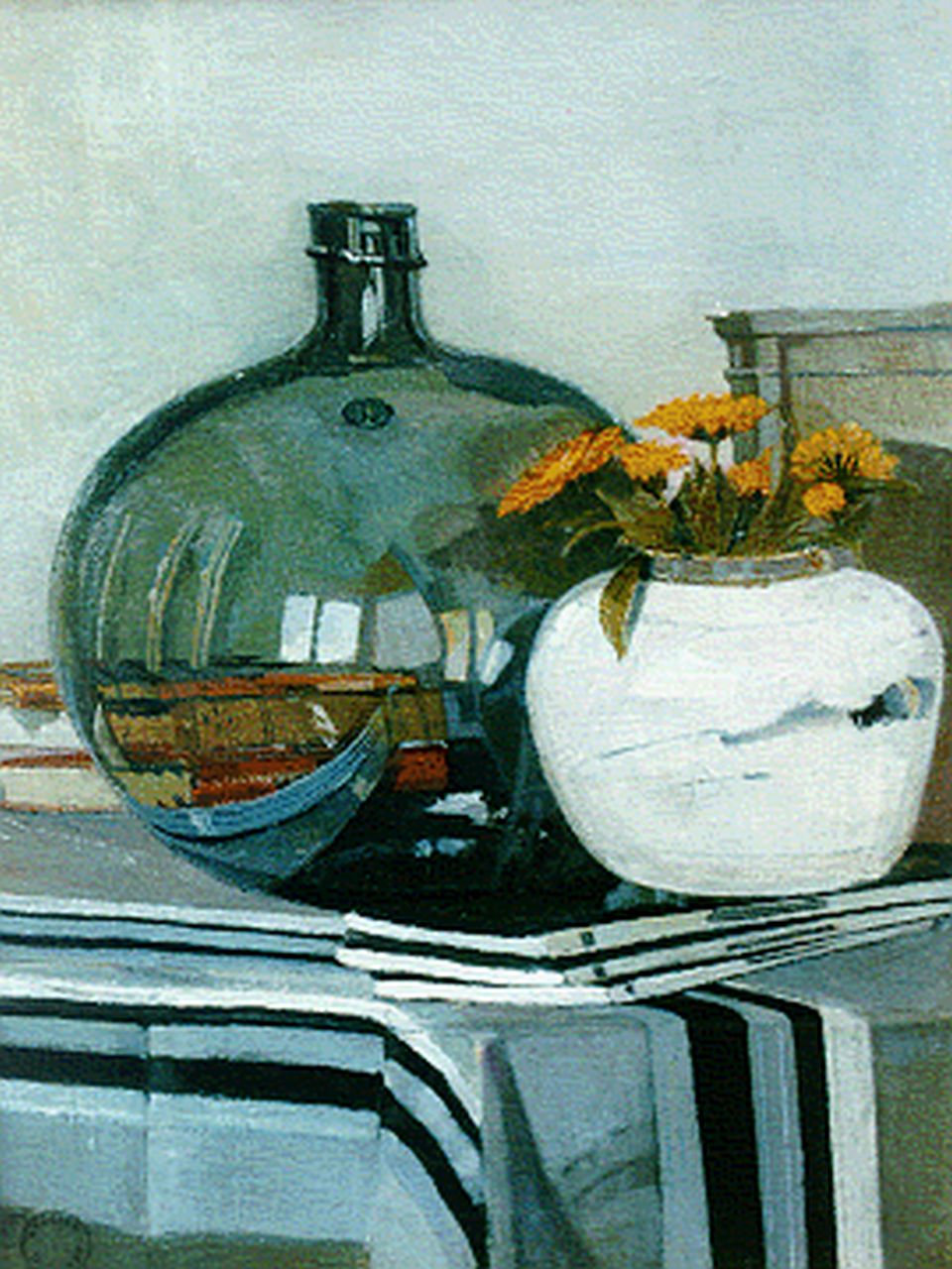 Ket D.H.  | Dirk Hendrik 'Dick' Ket, A still life with books and flowers in a ginger jar, Öl auf Leinwand 36,5 x 28,0 cm, signed l.l. und painted between 1925-1926