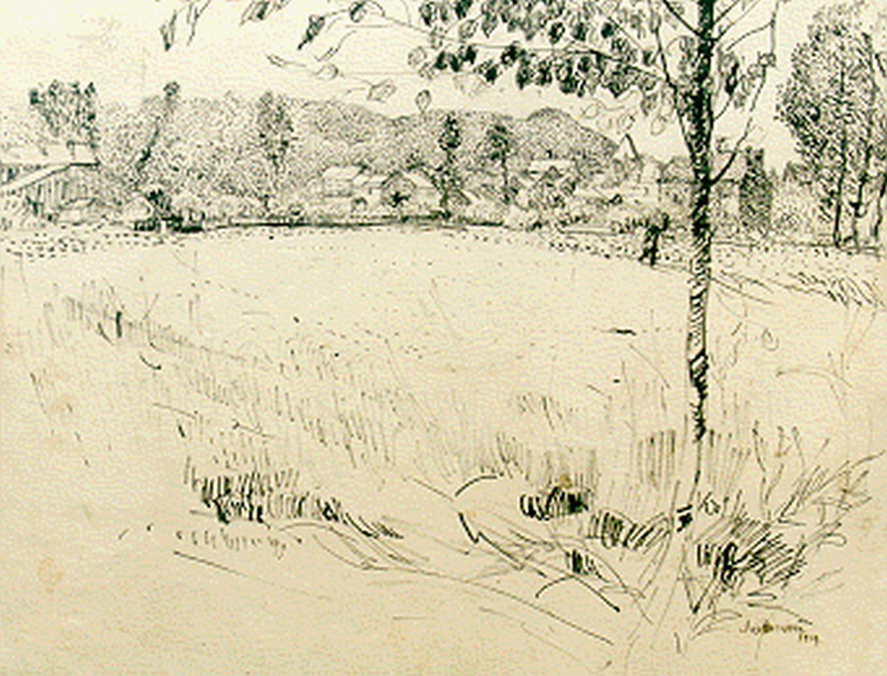 Raphael J.  | Joseph Raphael, Town view, Ausziehtusche auf Papier 54,0 x 78,8 cm, signed l.r. und dated 1914