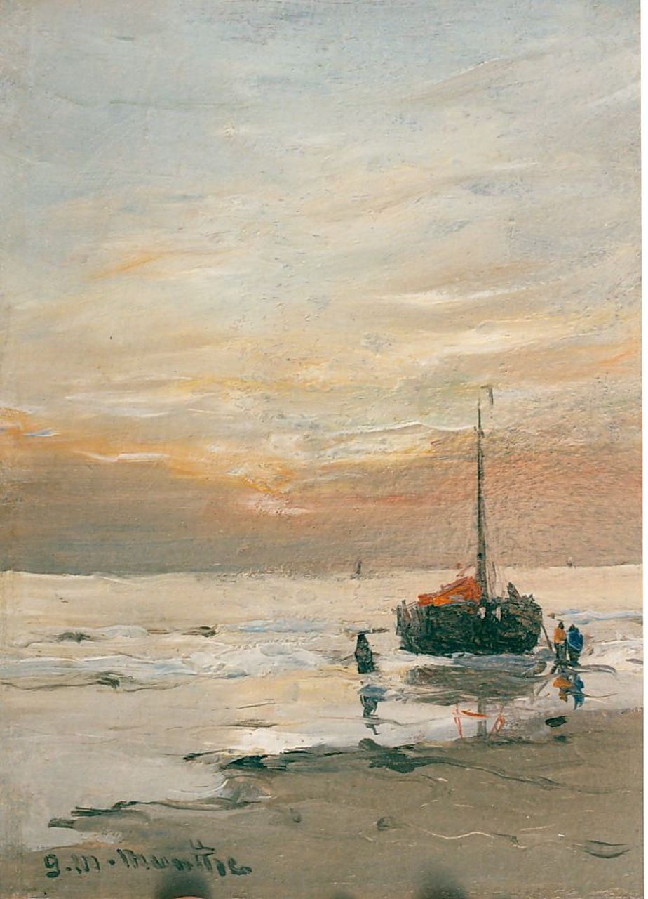 Munthe G.A.L.  | Gerhard Arij Ludwig 'Morgenstjerne' Munthe, 'Bomschuit' in the surf, Öl auf Holz 21,0 x 15,9 cm, signed l.l. und dated '26