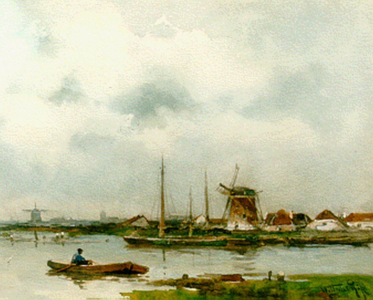 Rip W.C.  | 'Willem' Cornelis Rip, A polder landscape, Aquarell auf Papier 23,1 x 33,1 cm, signed l.r.