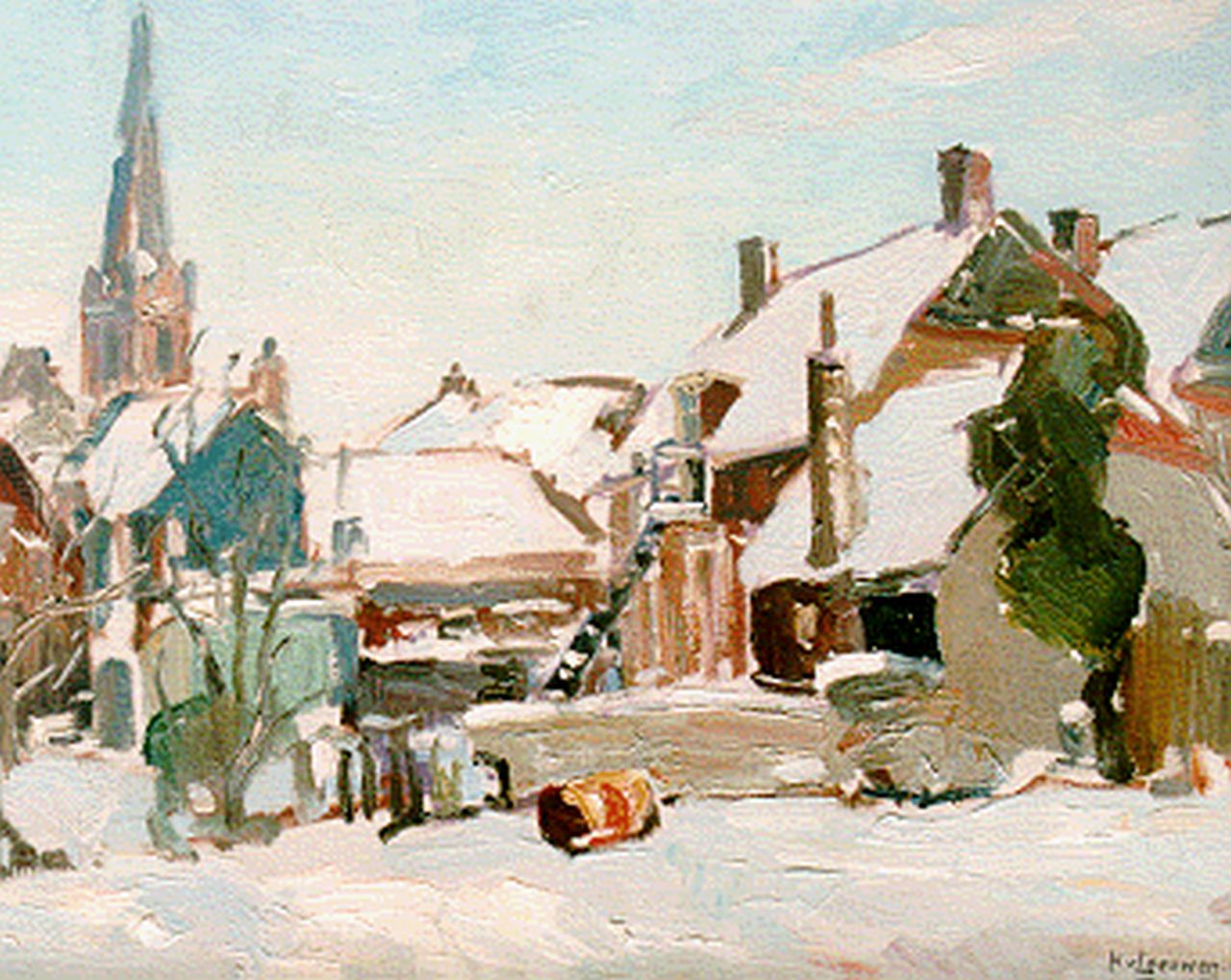 Leeuwen H. van | Hendrik 'Henk' van Leeuwen, A snow-covered landscape, Öl auf Leinwand 40,3 x 50,0 cm, signed l.r.