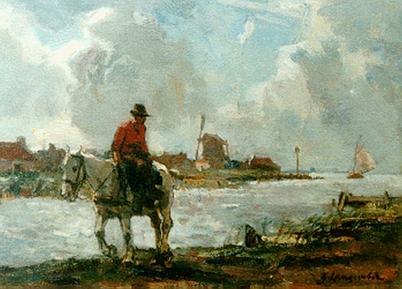 Langeveld F.A.  | Franciscus Arnoldus 'Frans' Langeveld, Harbour scene near Utrecht, Öl auf Leinwand 24,1 x 32,2 cm, signed l.r.