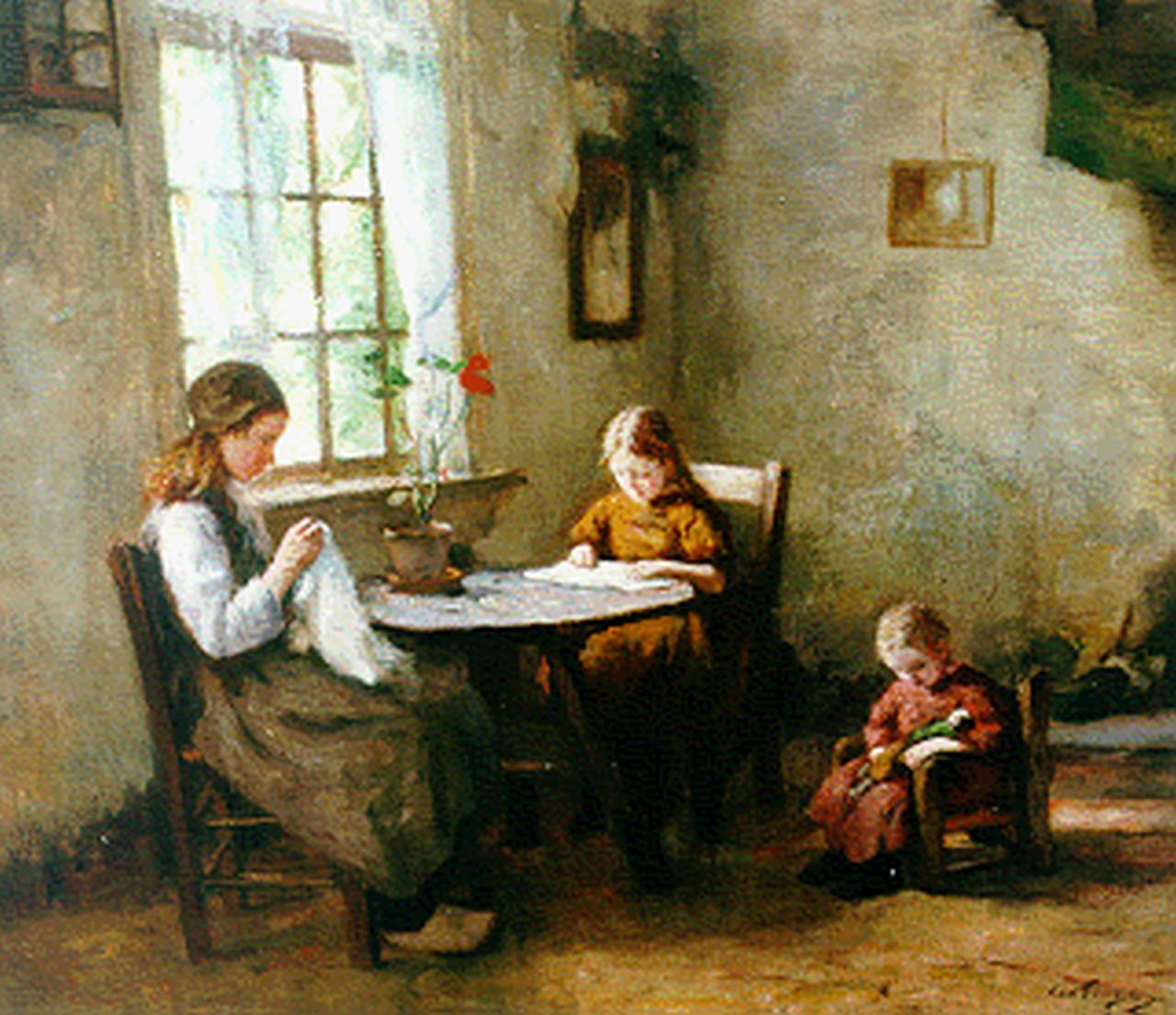 Tonge L.L. van der | 'Lammert' Leire van der Tonge, Interior with children, Öl auf Leinwand 60,0 x 70,3 cm, signed l.r.