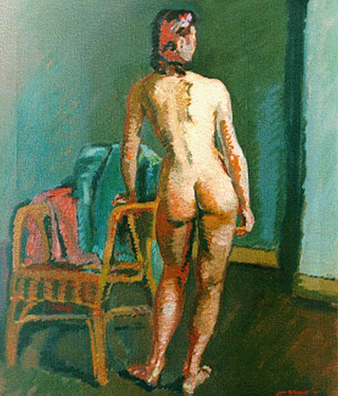 Wiegers J.  | Jan Wiegers, A female nude, Öl auf Leinwand 70,3 x 60,3 cm, signed l.r. und dated '41