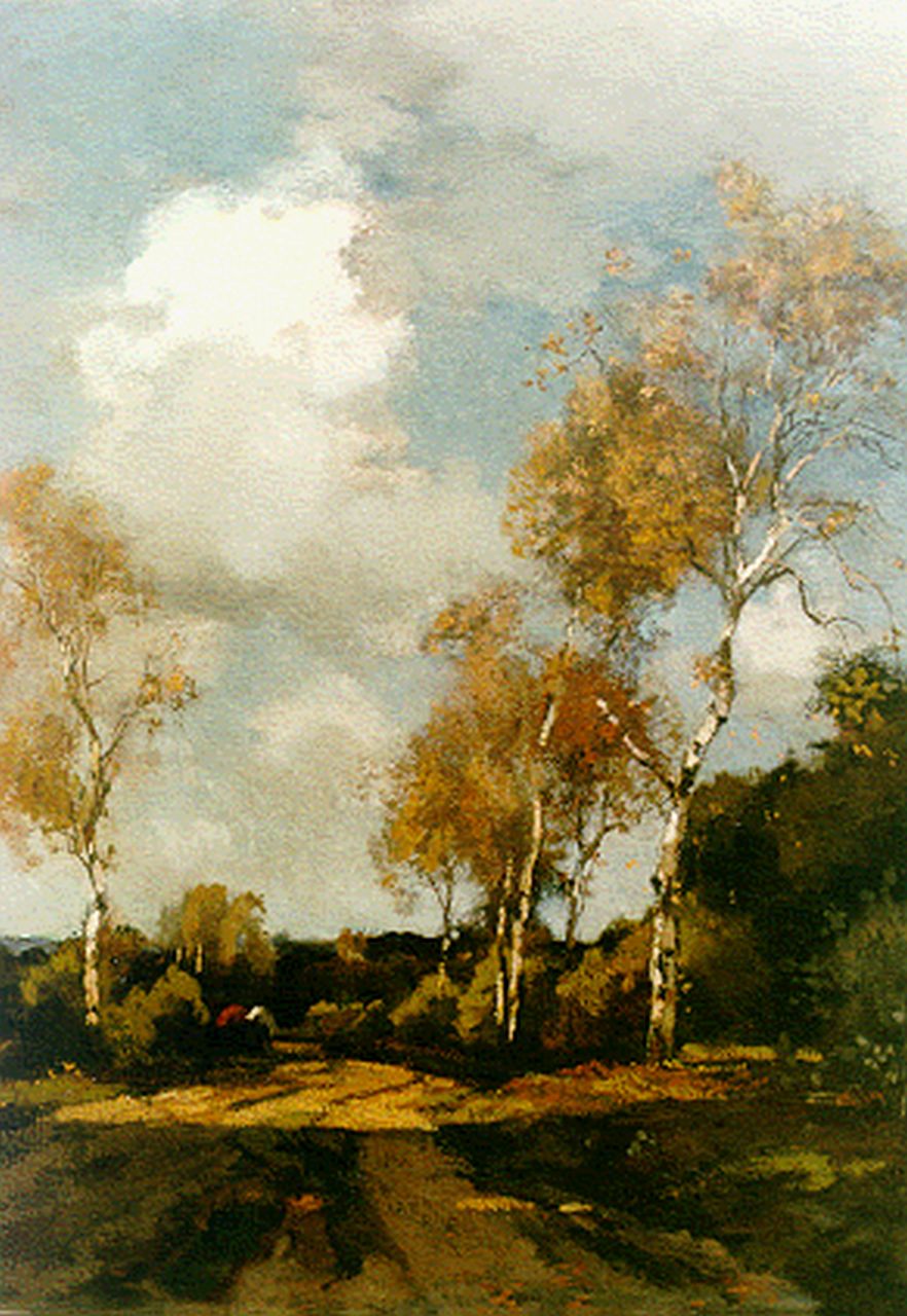 Bock T.E.A. de | Théophile Emile Achille de Bock, A country road with birches, Öl auf Leinwand 81,6 x 61,0 cm, signed l.r.