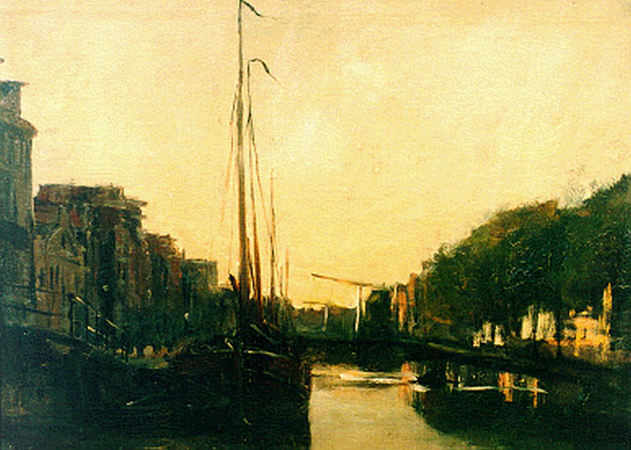 Wijsmuller J.H.  | Jan Hillebrand Wijsmuller, Evening twilight, Amsterdam, Öl auf Leinwand 36,5 x 49,5 cm, signed l.r.