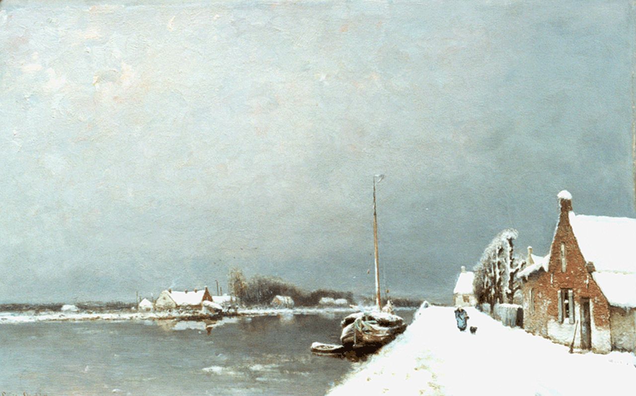 Apol L.F.H.  | Lodewijk Franciscus Hendrik 'Louis' Apol, A landscape with canal in winter, Öl auf Holz 52,5 x 88,3 cm, signed signed l.l.