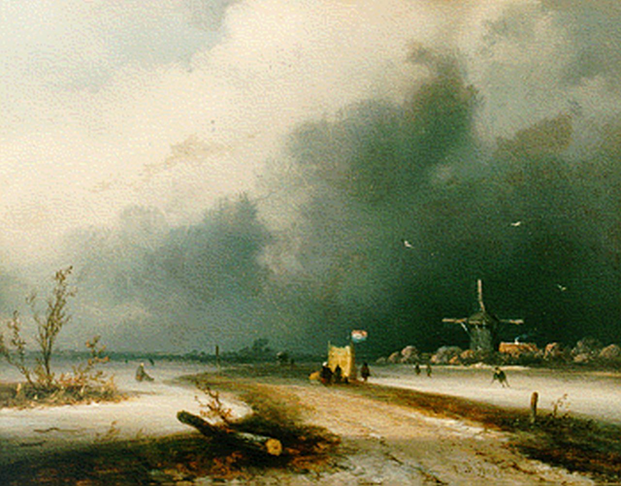 Hoppenbrouwers J.F.  | Johannes Franciscus Hoppenbrouwers, Upcoming storm, Öl auf Holz 14,7 x 18,8 cm, signed l.r.