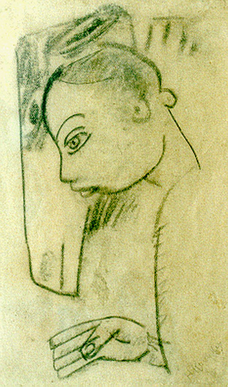 Kruyder H.J.  | 'Herman' Justus Kruyder, A girl with a horse, Holzkohle  auf Papier 17,0 x 10,2 cm, signed l.r.