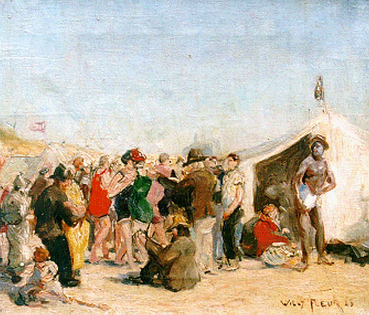 Fleur J.W.  | Johan Willem 'Willy' Fleur, Beach party, Öl auf Leinwand 30,1 x 35,2 cm, signed l.r. und dated '23