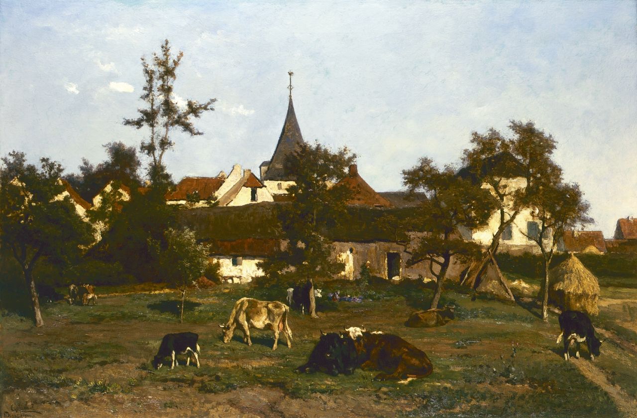 Gabriel/Haas P.J.C./J.H.L. de  | Gabriel/Haas, Cattle in a meadow, Öl auf Leinwand 66,2 x 100,5 cm, signed l.l.