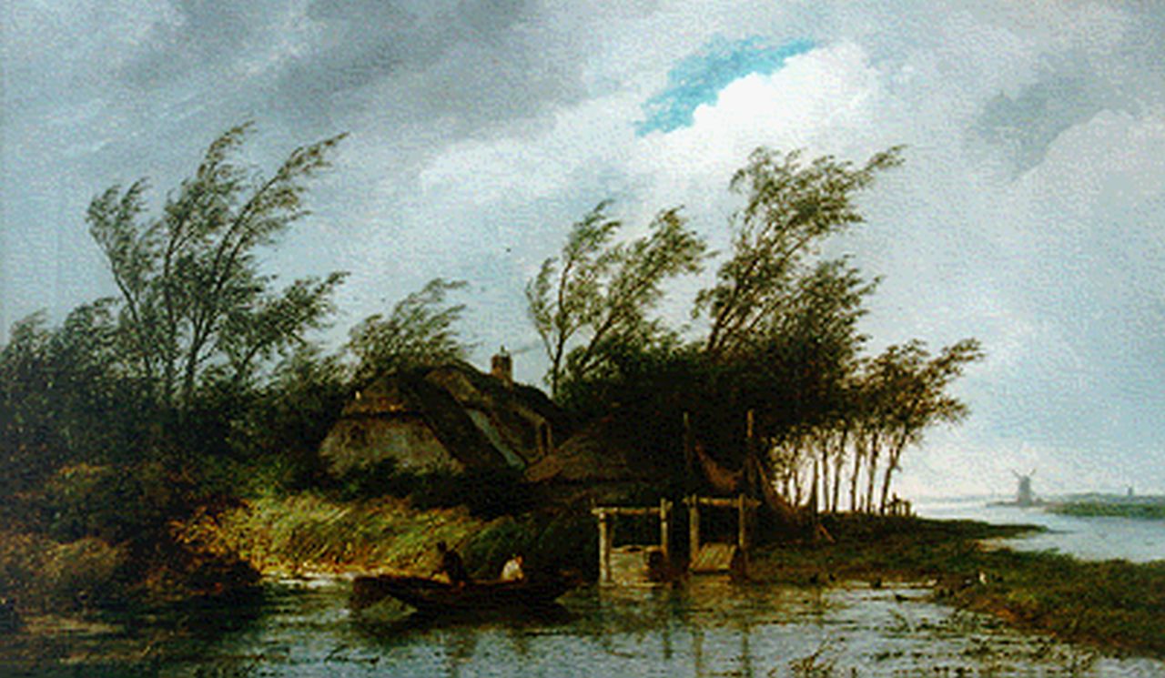 Hans J.G.  | Josephus Gerardus Hans, A farm along a river, Öl auf Leinwand 59,8 x 100,0 cm, signed l.r. und dated 1887
