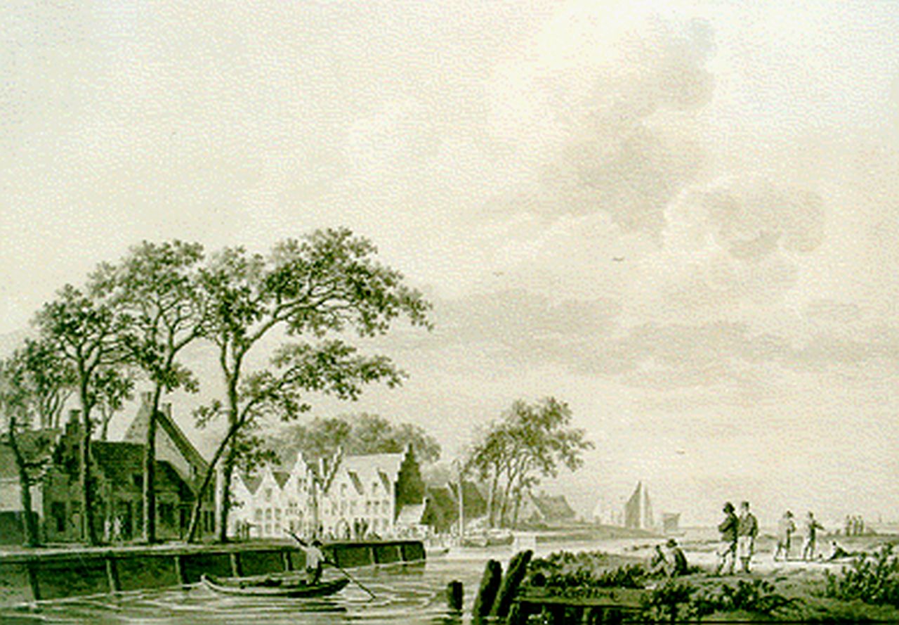 Koekkoek B.C.  | Barend Cornelis Koekkoek, Harbour scene, Sepia auf Papier 19,3 x 28,2 cm, signed l.c.
