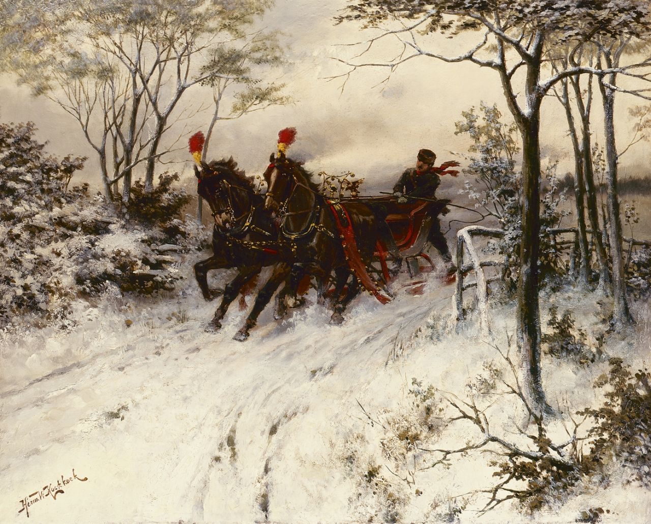 Koekkoek H.W.  | Hermanus Willem Koekkoek, Winter scene, Öl auf Leinwand 43,5 x 53,5 cm, signed l.l. und zu datieren um 1890