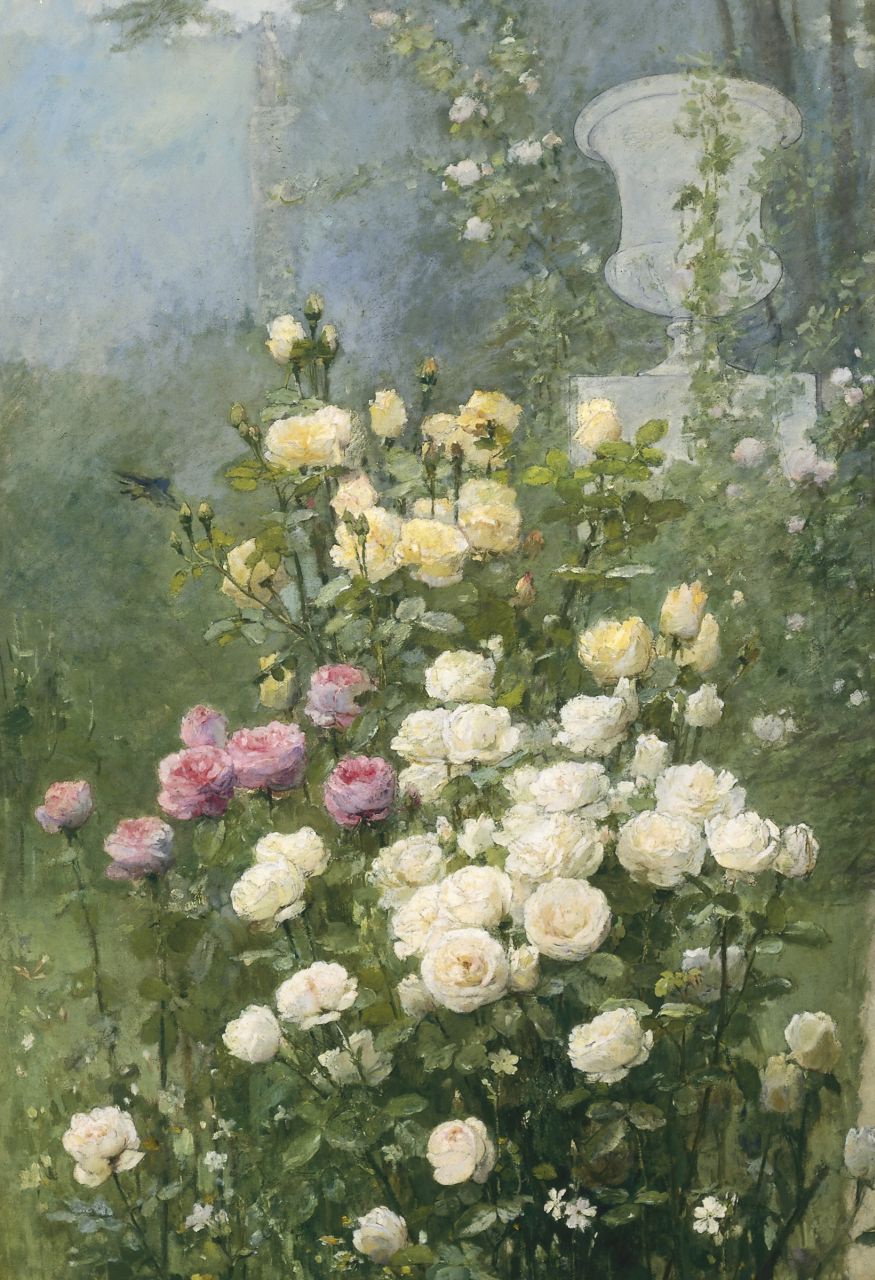 Quost E.  | Ernest Quost, A garden with roses, Öl auf Leinwand 151,5 x 90,0 cm, signed l.l.