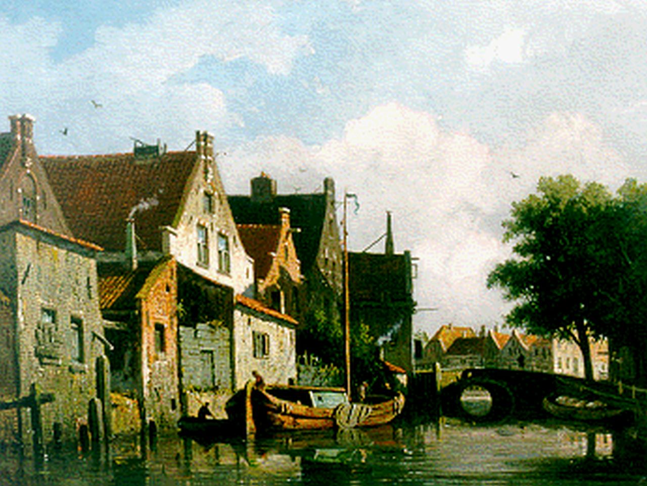 Eversen A.  | Adrianus Eversen, A canal scene, Öl auf Holz 25,0 x 33,2 cm, signed l.l.