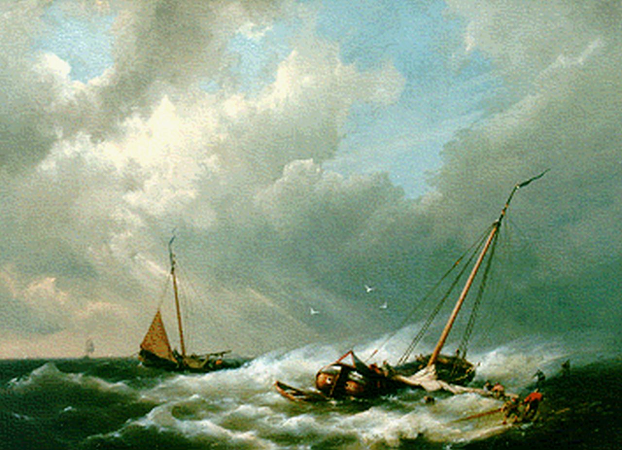 Koekkoek jr. H.  | Hermanus Koekkoek jr., Fischerboote vor der Küste, Öl auf Leinwand 66,0 x 91,0 cm, Unterzeichnet l.u.