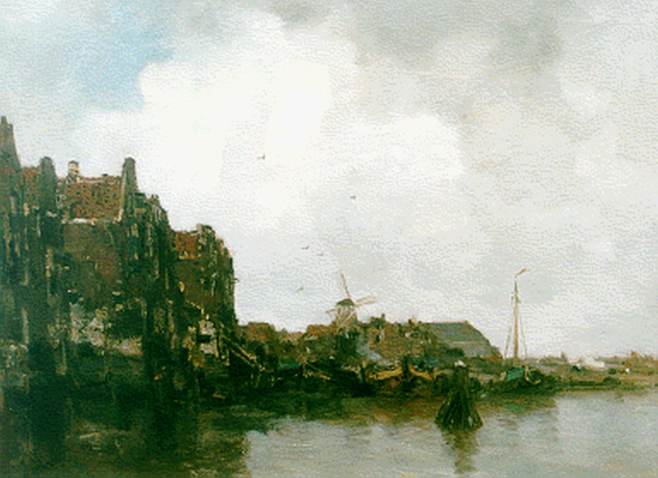Maris J.H.  | Jacobus Hendricus 'Jacob' Maris, A harbour scene with moored boats, Öl auf Leinwand 52,4 x 67,0 cm, signed l.l.