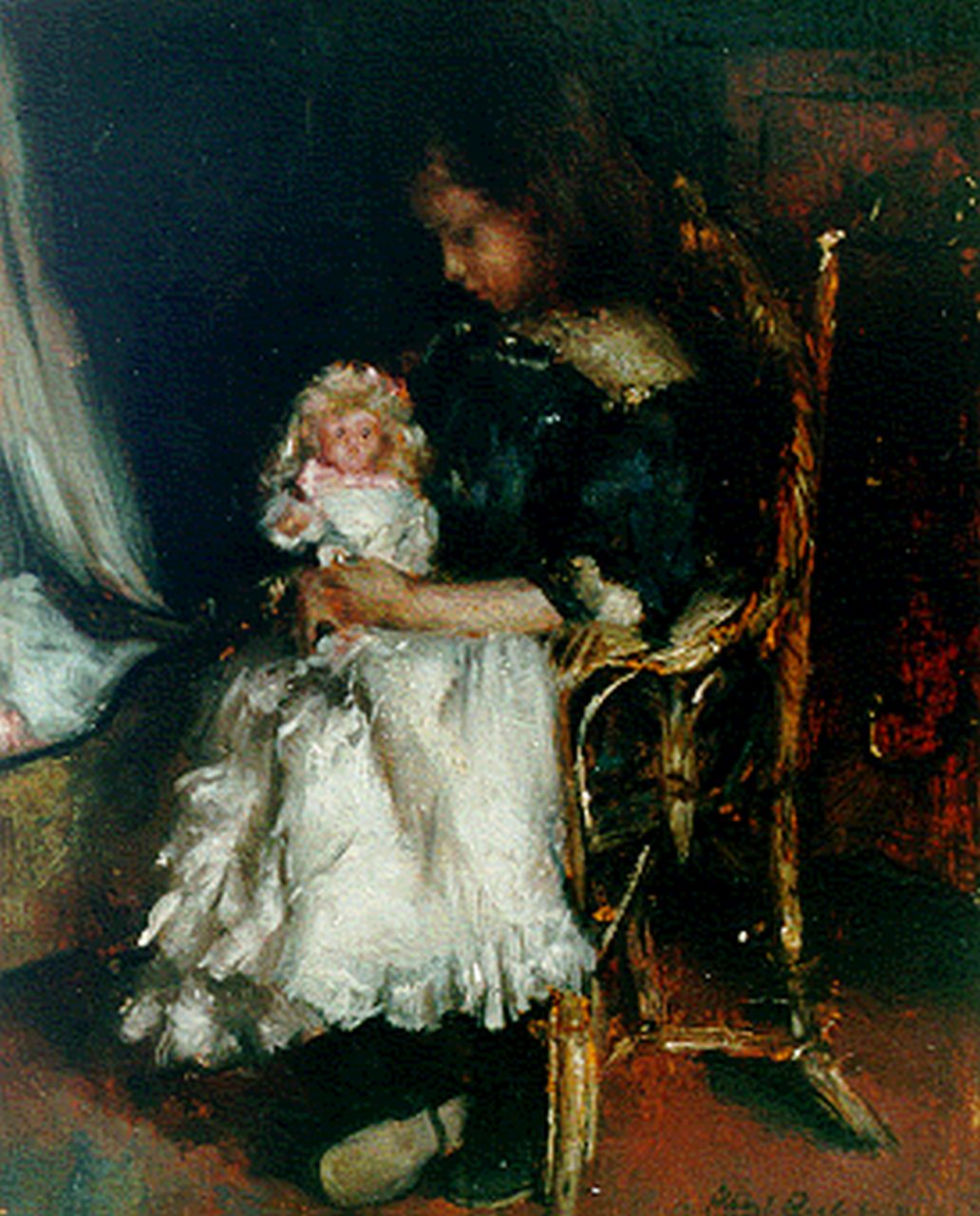Roelofs O.W.A.  | Otto Willem Albertus 'Albert' Roelofs, Albertine with a doll, Öl auf Holz 27,0 x 21,8 cm, signed l.r. und dated '10