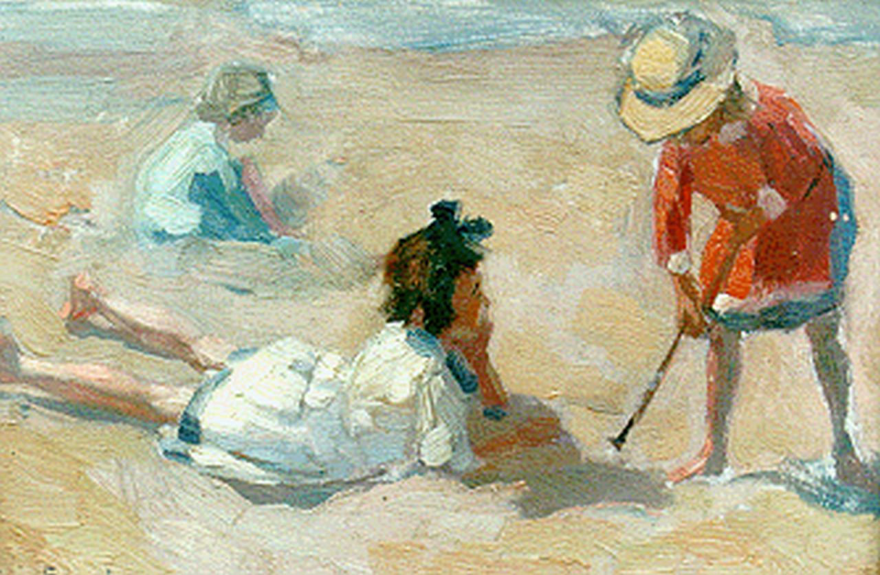 Soonius L.  | Lodewijk 'Louis' Soonius, Children playing on the beach, Öl auf Holz 18,0 x 25,4 cm, signed l.l. und dated 1918