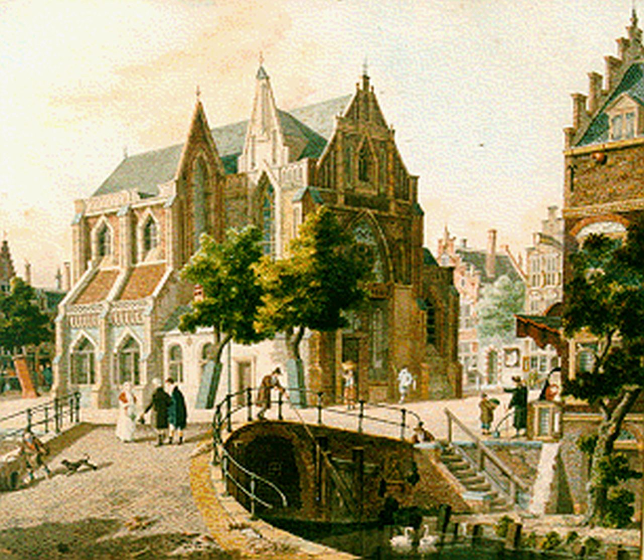 Verheijen J.H.  | Jan Hendrik Verheijen, Figures in a sunlit town, Aquarell auf Papier 36,0 x 41,5 cm, signed l.c. und dated 1811