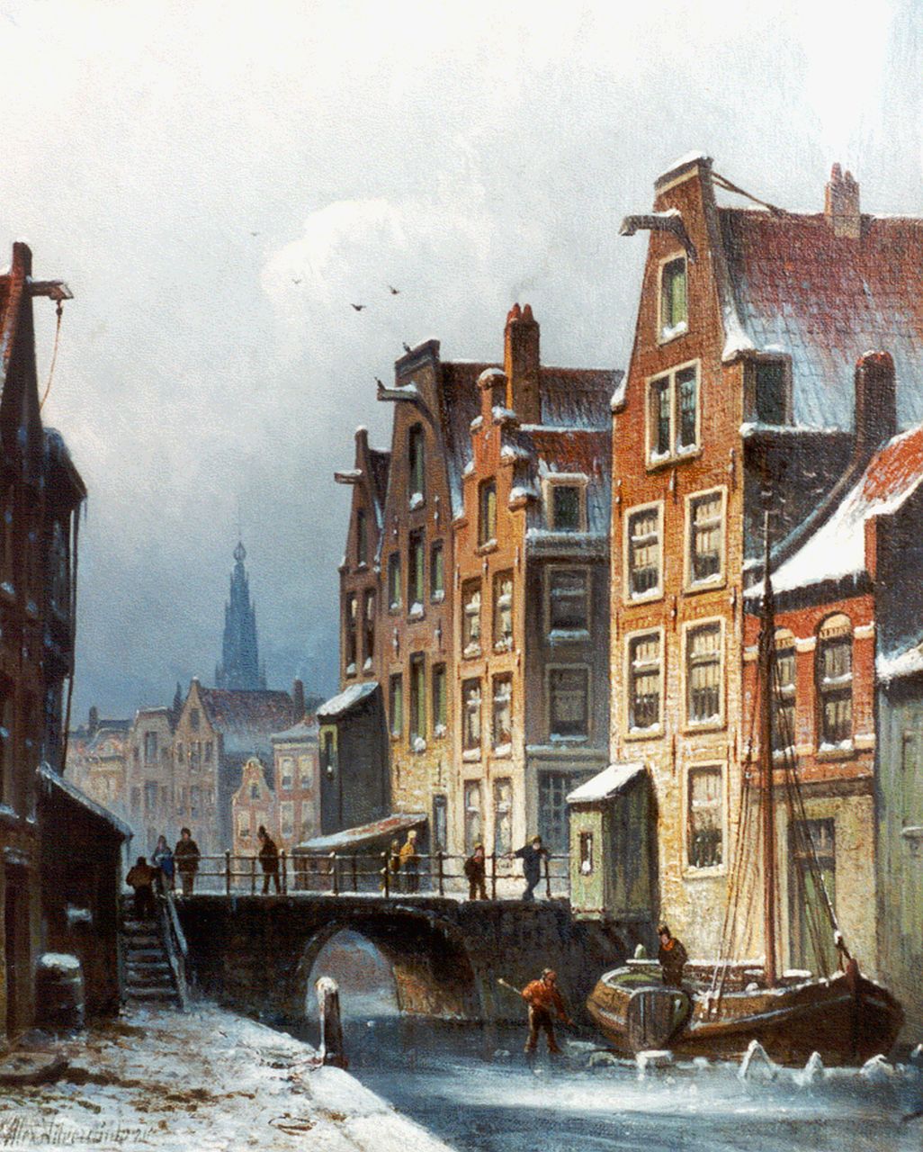 Hilverdink E.A.  | Eduard Alexander Hilverdink, A view of a canal, with the Westertoren beyond, Öl auf Leinwand 38,0 x 30,5 cm, signed l.l. und dated '80