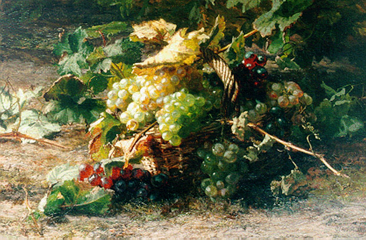 Sande Bakhuyzen G.J. van de | 'Gerardine' Jacoba van de Sande Bakhuyzen, A basket with grapes, Öl auf Leinwand 50,8 x 75,7 cm, signed l.r.