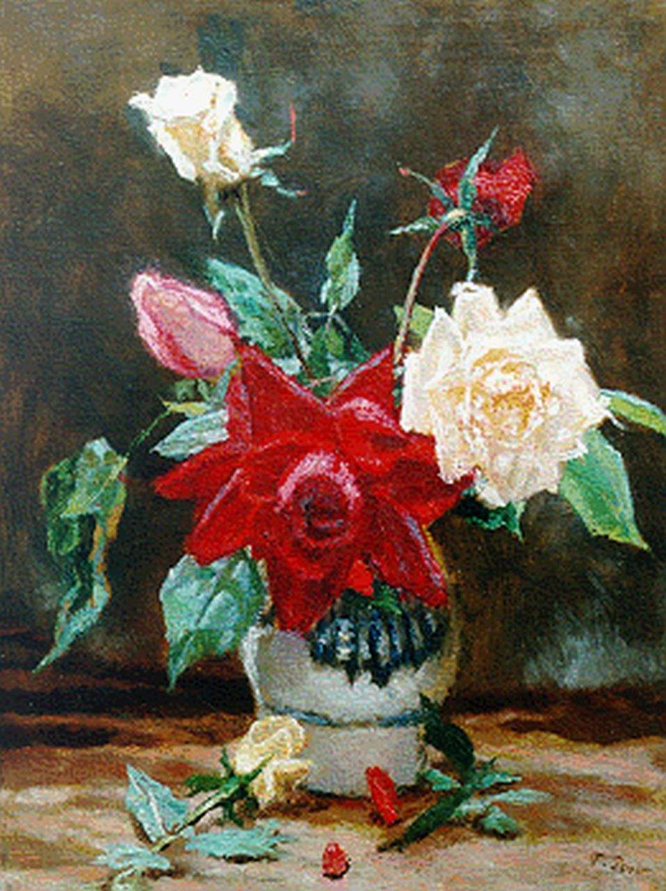 Post F.  | Folkert Post, Tea roses in a vase, Öl auf Leinwand 41,5 x 31,5 cm, signed l.r.