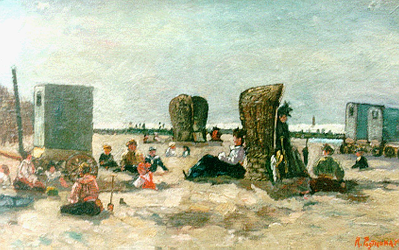 Rudolf Willem Meintz Posthuma | Children playing on the beach, Öl auf Leinwand auf Holz, 24,5 x 38,5 cm, signed l.r. und dated '09