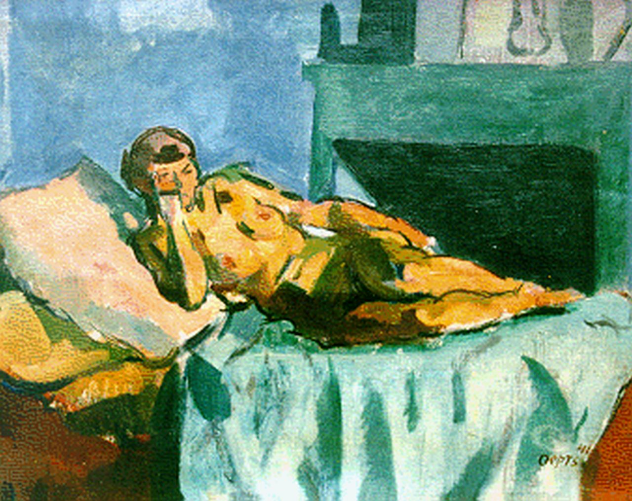 Oepts W.A.  | Willem Anthonie 'Wim' Oepts, A reclining nude, Öl auf Leinwand 26,5 x 34,5 cm, signed l.r. und dated '44
