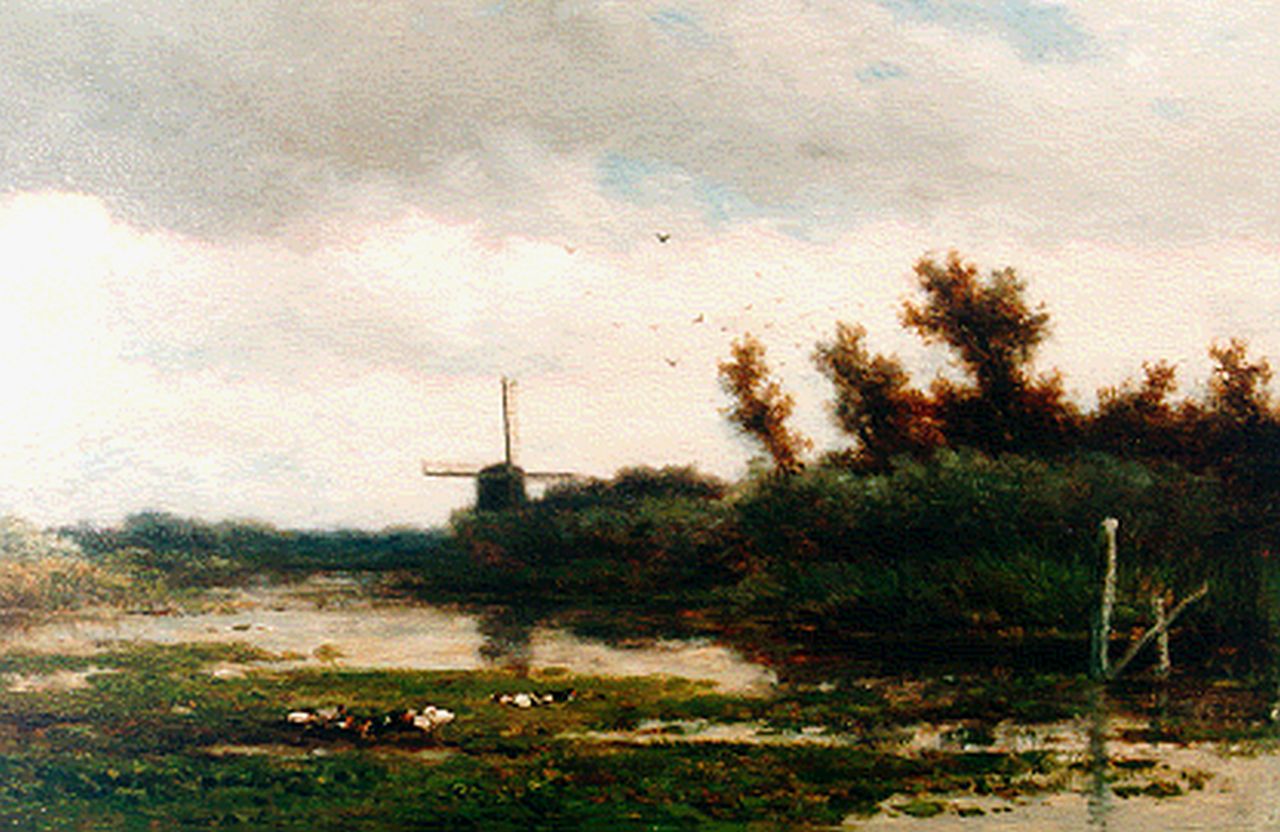 Roelofs W.  | Willem Roelofs, A polder landscape, Öl auf Holz 21,0 x 34,0 cm, signed l.l.